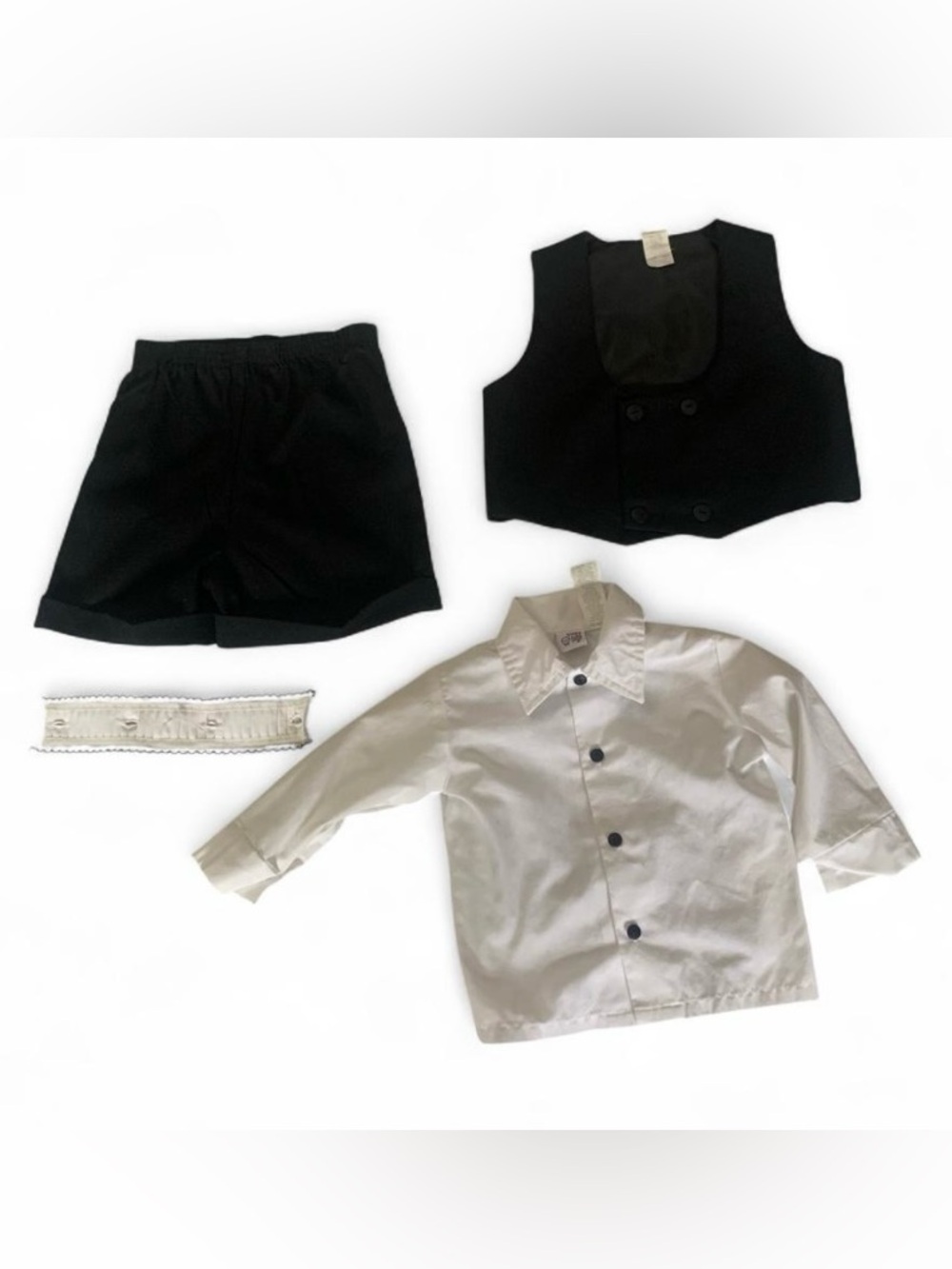 💕 Happy fella formal set baby boy  12 month black white formal vest shirt short